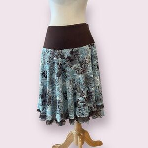 Vintage Blue and Brown Midi Skirt